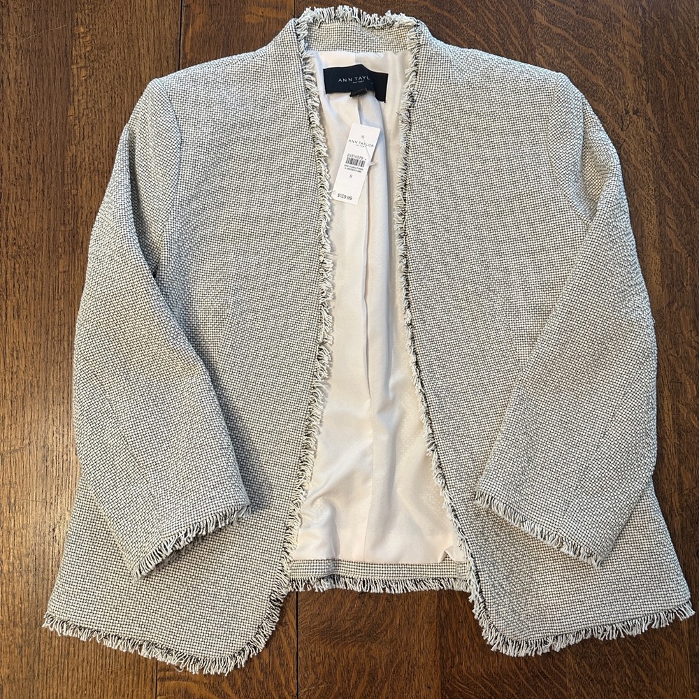 NWT Ann Taylor Factory Textured Fringe Jacket